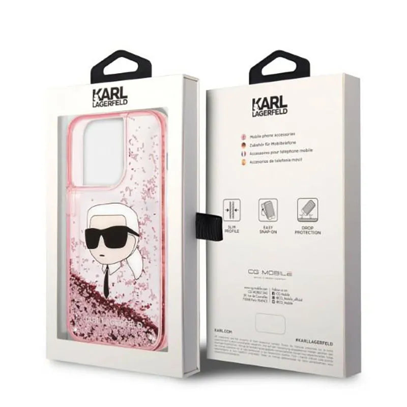 Karl Lagerfeld Liquid Glitter NFT Karl's Head – dėklas iPhone 14 Pro (rožinis)
