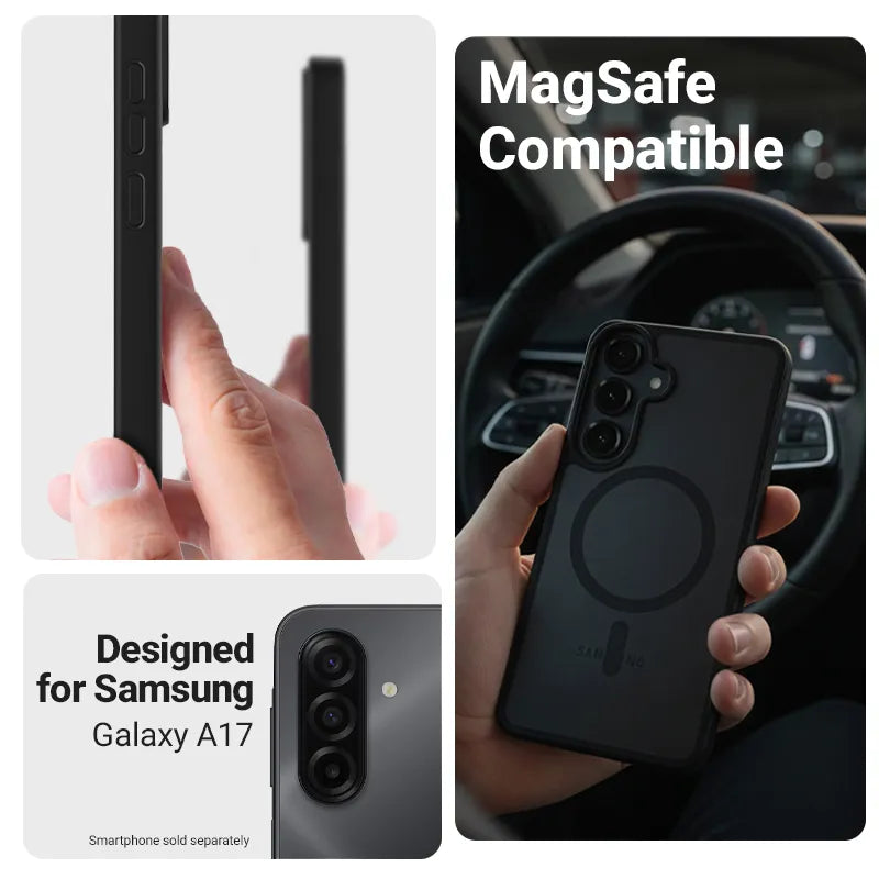 Crong Hybrid Matte Magnetic – MagSafe dėklas Samsung Galaxy A17 (juodas)