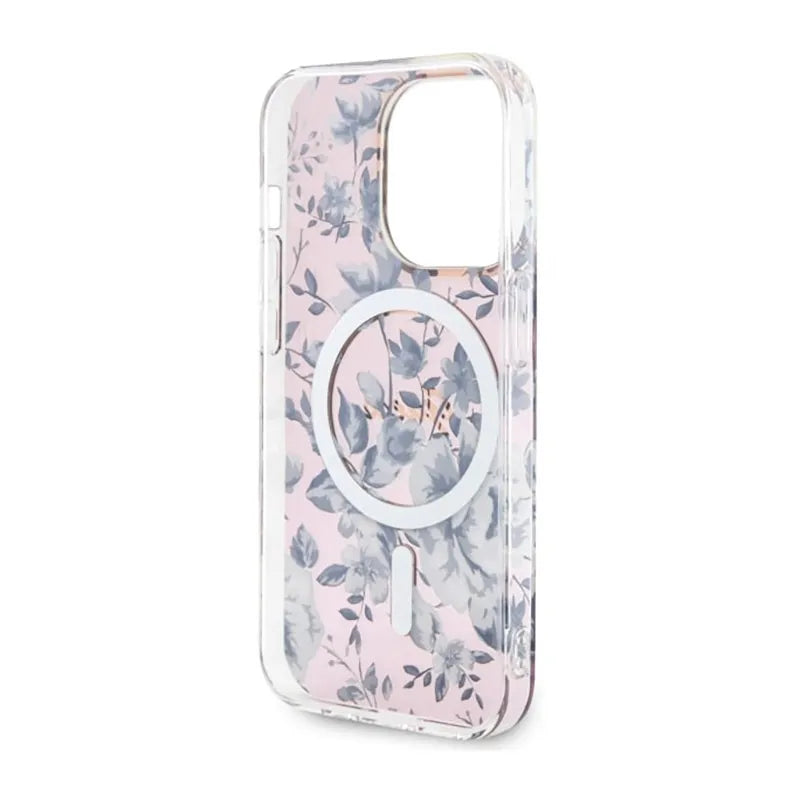 Guess Flower MagSafe – dėklas, skirtas iPhone 14 Pro (rožinis)