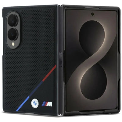 BMW M Leather Perforated Tricolor Stripe Metal Logos MagSafe – Samsung Galaxy Z Fold 8 dėklas (juodas)