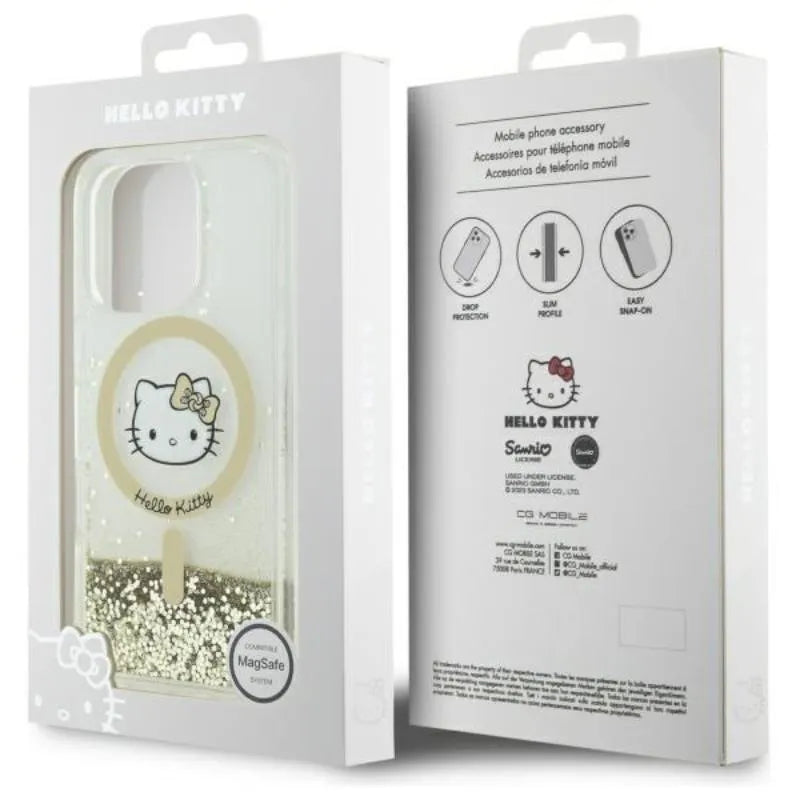 Hello Kitty Liquid Glitter Fever MagSafe - dėklas iPhone 16 Pro (balta/auksinė)