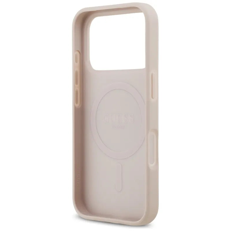 Guess 4G Circle Classic Logo MagSafe dėklas iPhone 17 Pro (rožinis)