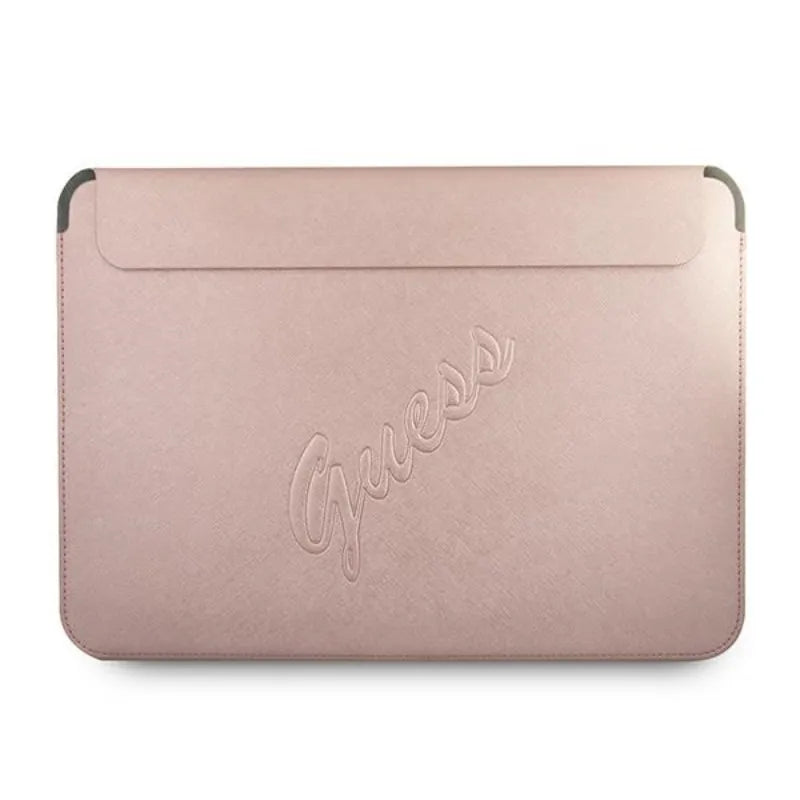 Guess Saffiano Script kompiuterio dėklas - 13 colių nešiojamojo kompiuterio dėklas (rožinis)