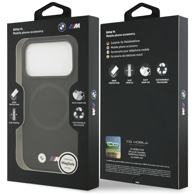BMW M FW Metal Logo MagSafe – dėklas iPhone 17 Pro Max (juodas)