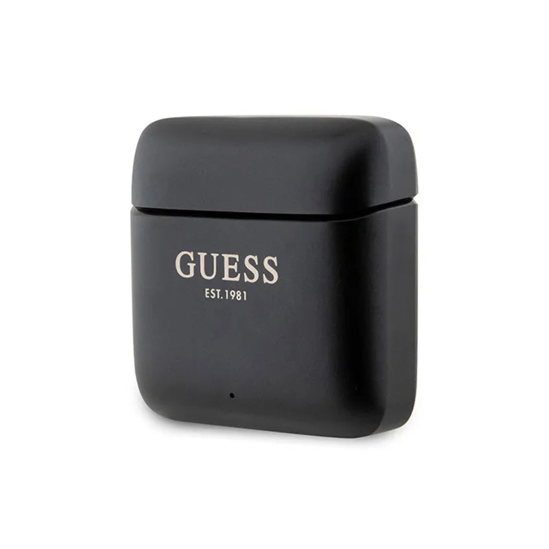 Guess spausdinto logotipo TWS „Bluetooth“ ausinės su įkrovimo dėklu (juodos)