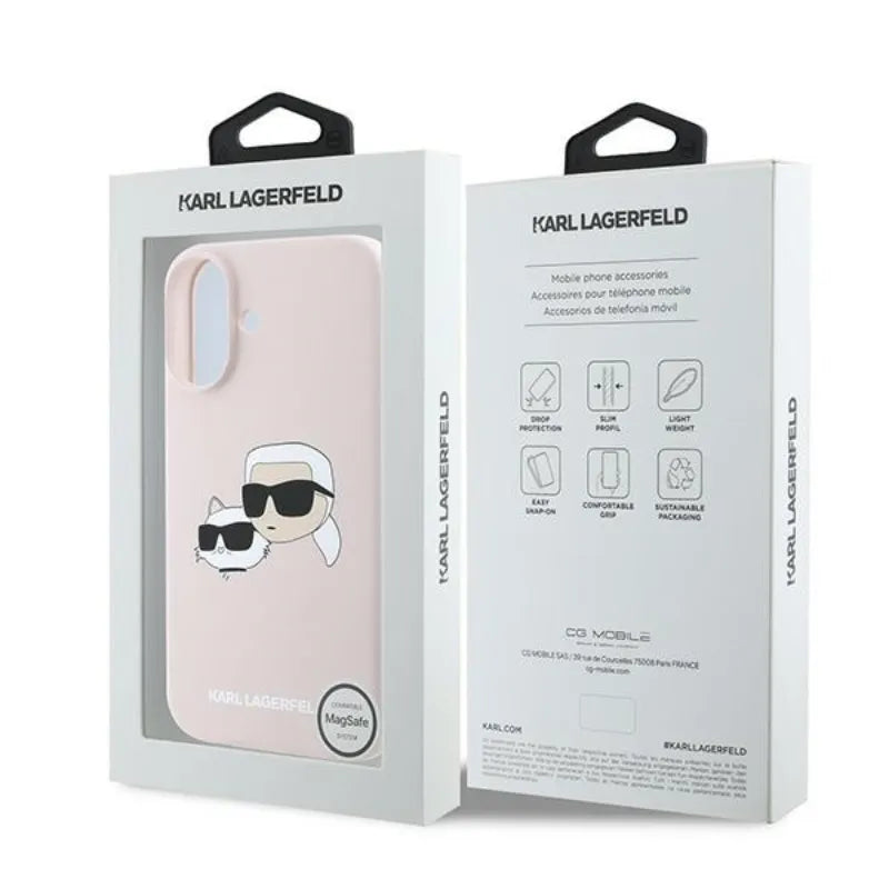 Karl Lagerfeld Silicone Double Heads Print MagSafe - Dėklas iPhone 16 Plus (rožinis)
