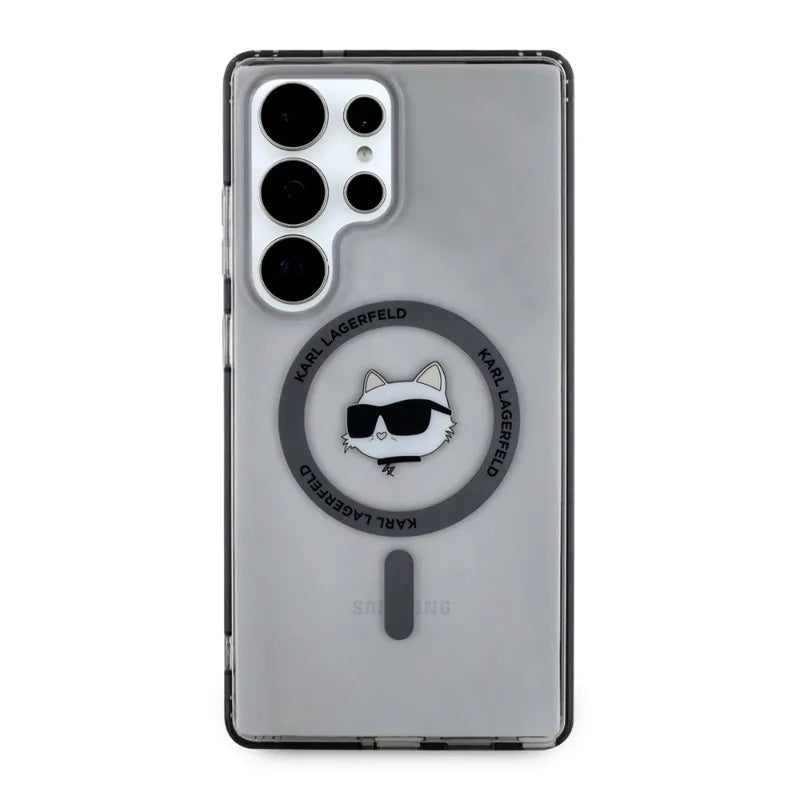 Karl Lagerfeld Button Choupette Head Printed Logo MagSafe - dėklas Samsung Galaxy S25 Ultra (juodas)