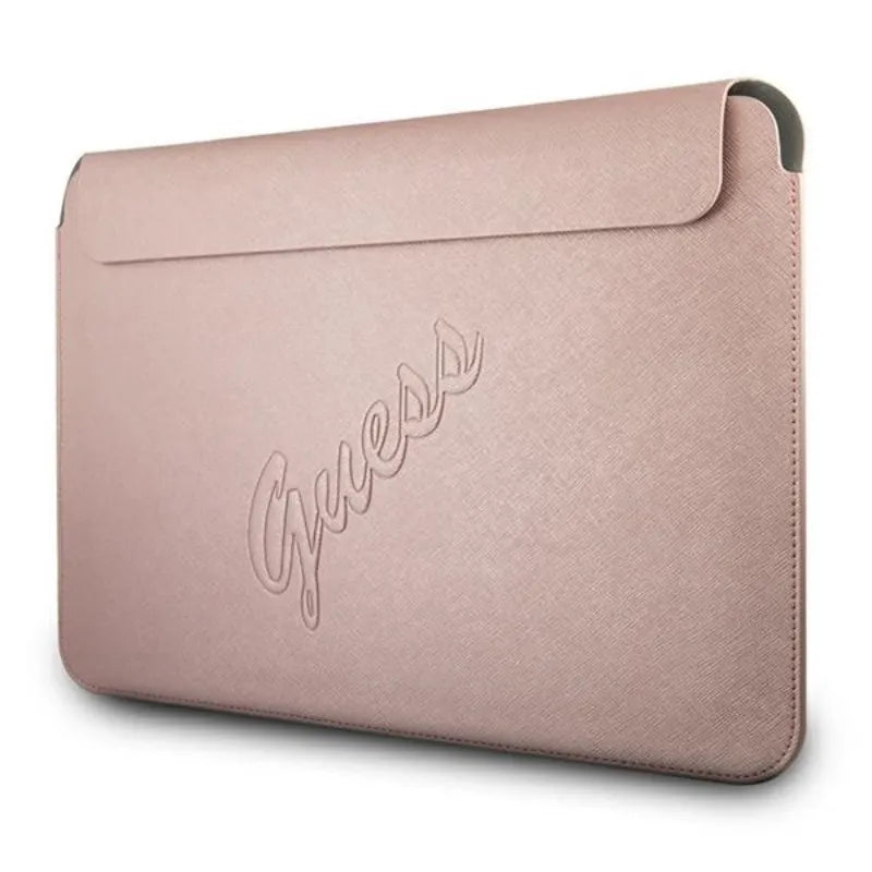 Guess Saffiano Script kompiuterio dėklas - 13 colių nešiojamojo kompiuterio dėklas (rožinis)