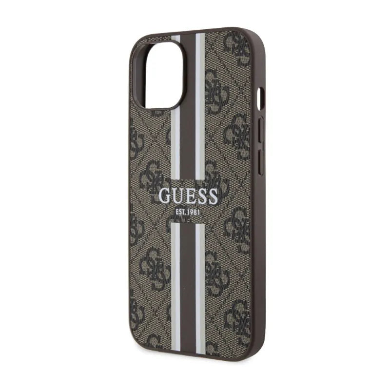 Guess 4G Printed Stripes MagSafe – dėklas iPhone 14 (rudos spalvos)