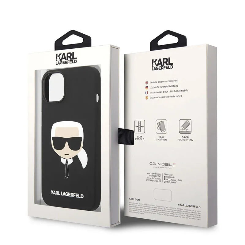 Karl Lagerfeld Silicone Ikonik Karl's Head MagSafe – dėklas iPhone 14 Plus telefonui (juodas)