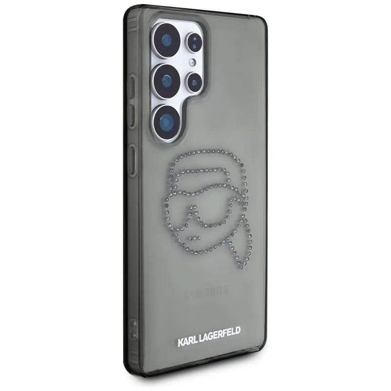 Karl Lagerfeld Rhinestones Karl Head Logo – dėklas Samsung Galaxy S25 Ultra (juodas)