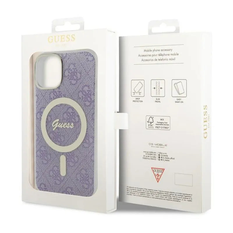 Guess 4G MagSafe – dėklas iPhone 14 (purpurinis)
