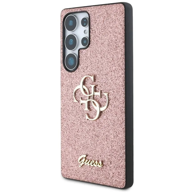 „Guess Fixed Glitter Big 4G Metal Logo“ – dėklas „Samsung Galaxy S25 Ultra“ (rožinis)