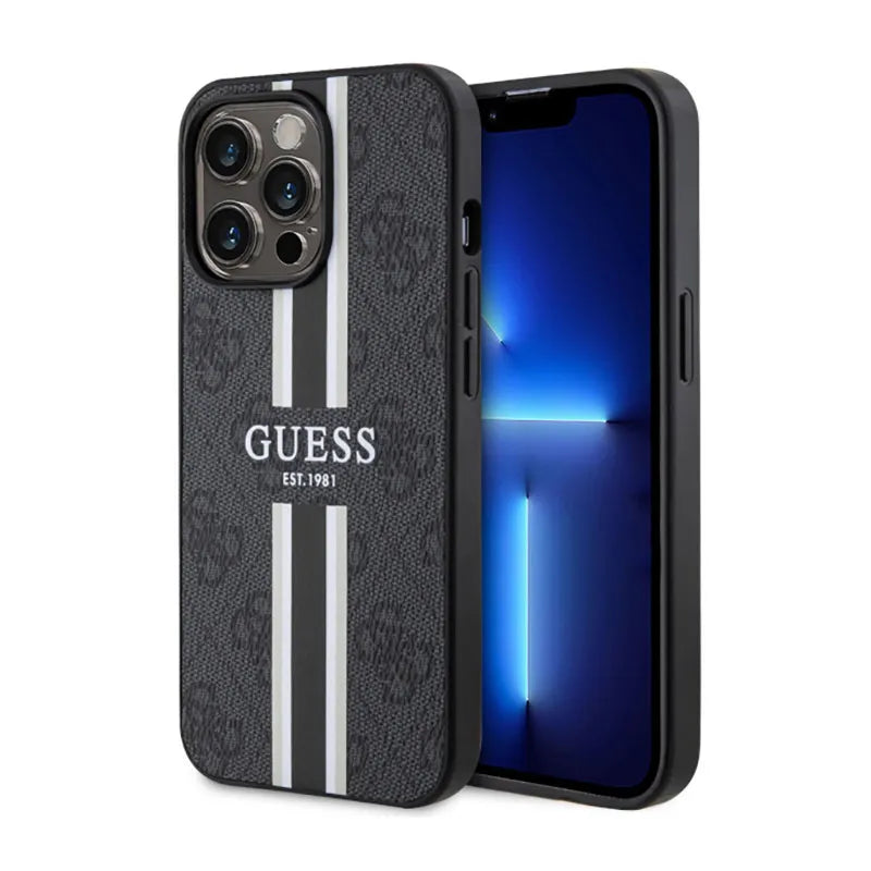 Guess 4G Printed Stripes MagSafe – Dėklas skirtas iPhone 13 Pro (juodas)