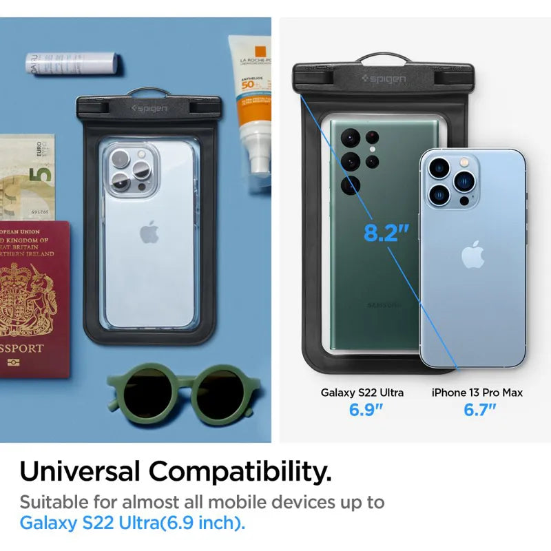 Spigen A601 universalus vandeniui atsparus dėklas - dėklas išmaniesiems telefonams iki 6,9 colio (juodas)