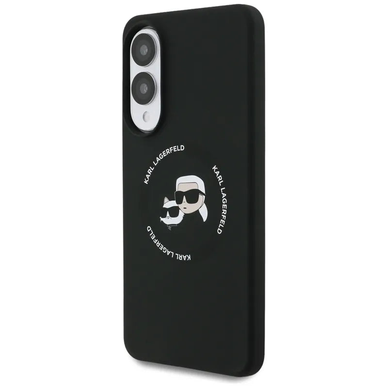 Karl Lagerfeld Silicone Double Heads And Circle MagSafe – dėklas Samsung Galaxy S25 Edge (juodas)