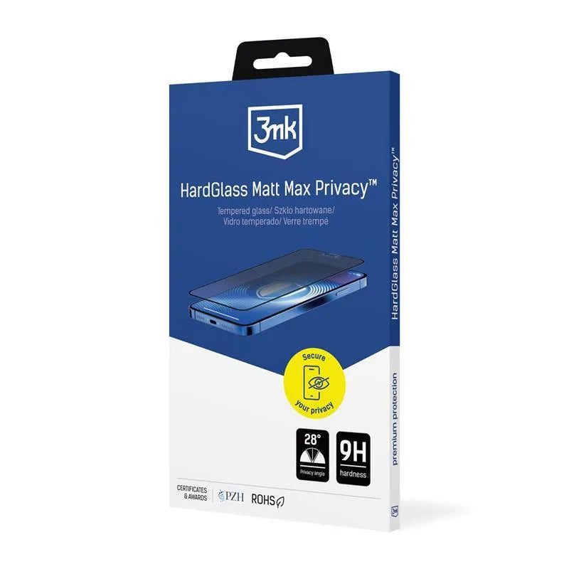 3mk HardGlass Matt Max Privacy – Matinis grūdintas stiklas su privatumo filtru, skirtas iPhone 16 Pro