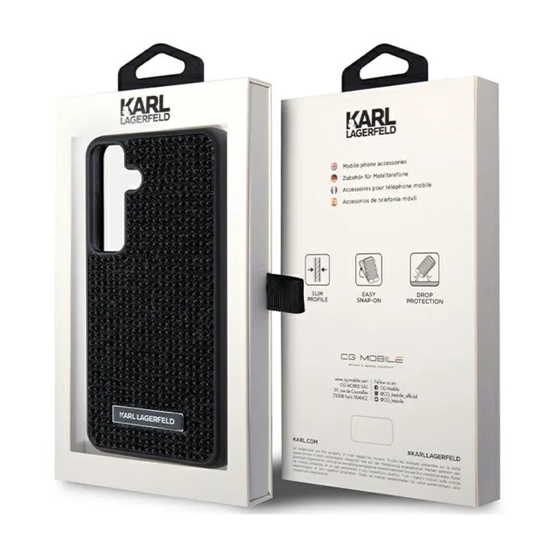 Karl Lagerfeld Rhinestone Metal Logo – dėklas Samsung Galaxy S24+ telefonui (juodas)