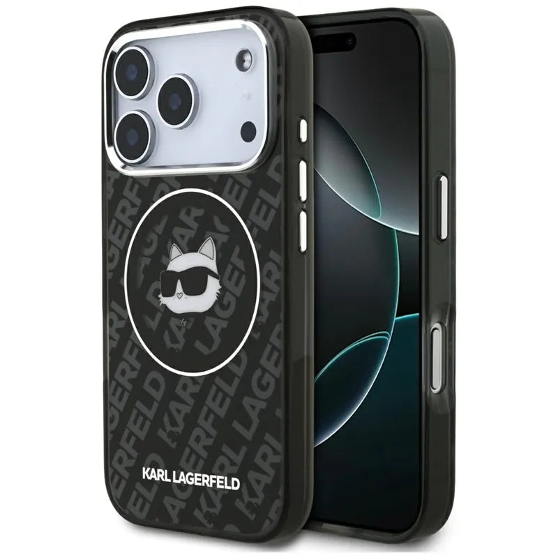 Karl Lagerfeld IML Choupette Head Logo MagSafe – dėklas iPhone 17 Pro telefonui (juodas)
