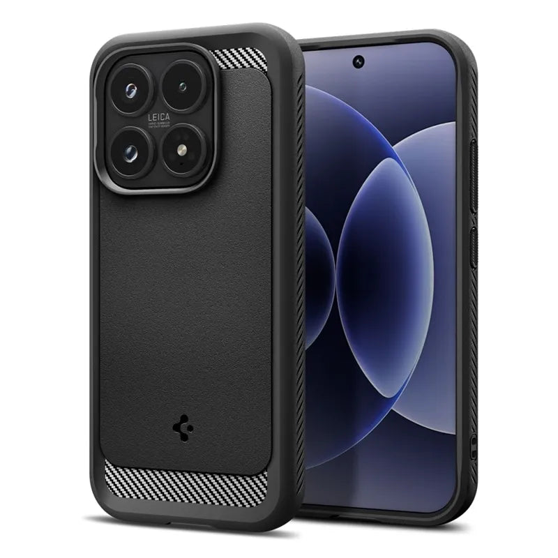 Spigen Rugged Armor – Dėklas, skirtas Xiaomi 17 (Matinė juoda)