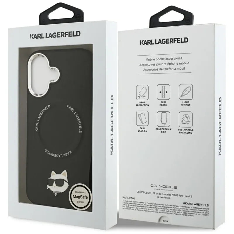 Karl Lagerfeld Choupette Pin MagSafe – dėklas iPhone 17 (juodas)