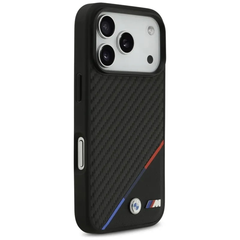 BMW M Carbon Tricolor Line MagSafe – dėklas iPhone 17 Pro (juodas)