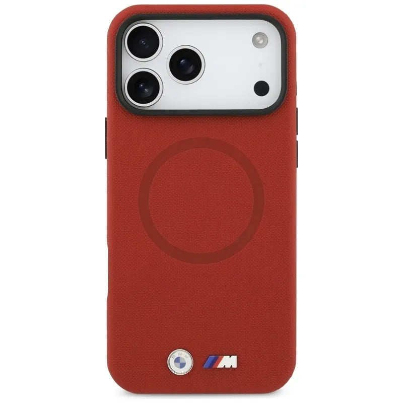 BMW M FW Metal Logo MagSafe – dėklas iPhone 17 Pro Max (raudonas)