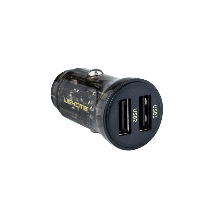 WEKOME WP-C40 Vanguard Series – automobilinis įkroviklis 2 x USB greitas įkrovimas 15W (juodas / permatomas)