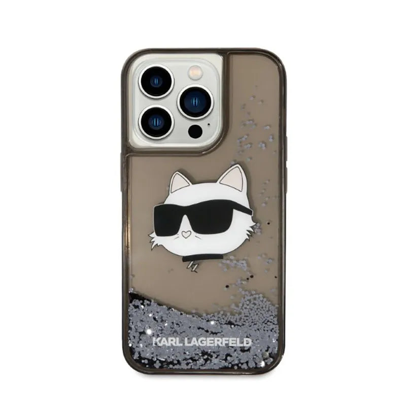 Karl Lagerfeld Liquid Glitter NFT Choupette Head – dėklas iPhone 14 Pro (juodas)