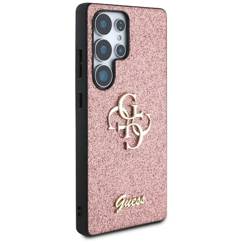 „Guess Fixed Glitter Big 4G Metal Logo“ – dėklas „Samsung Galaxy S25 Ultra“ (rožinis)