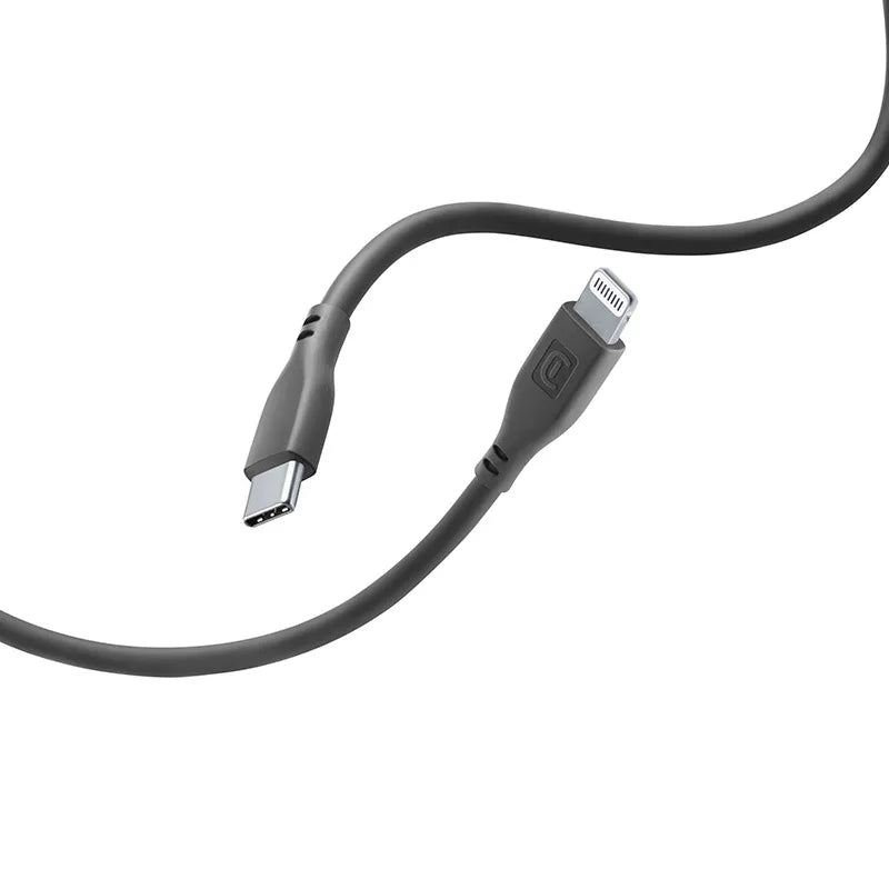 Cellularline Soft Cable – USB-C į Lightning laidas, MFi sertifikuotas, 1,2 m (juodas)