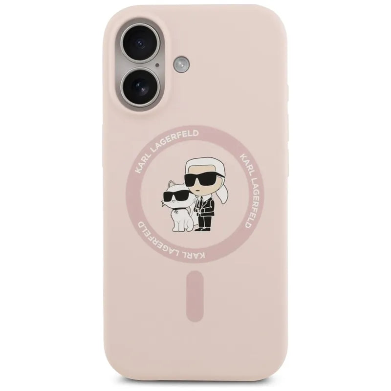 Karl Lagerfeld Silicone Karl & Choupette Ring MagSafe – dėklas iPhone 17 (rožinis)