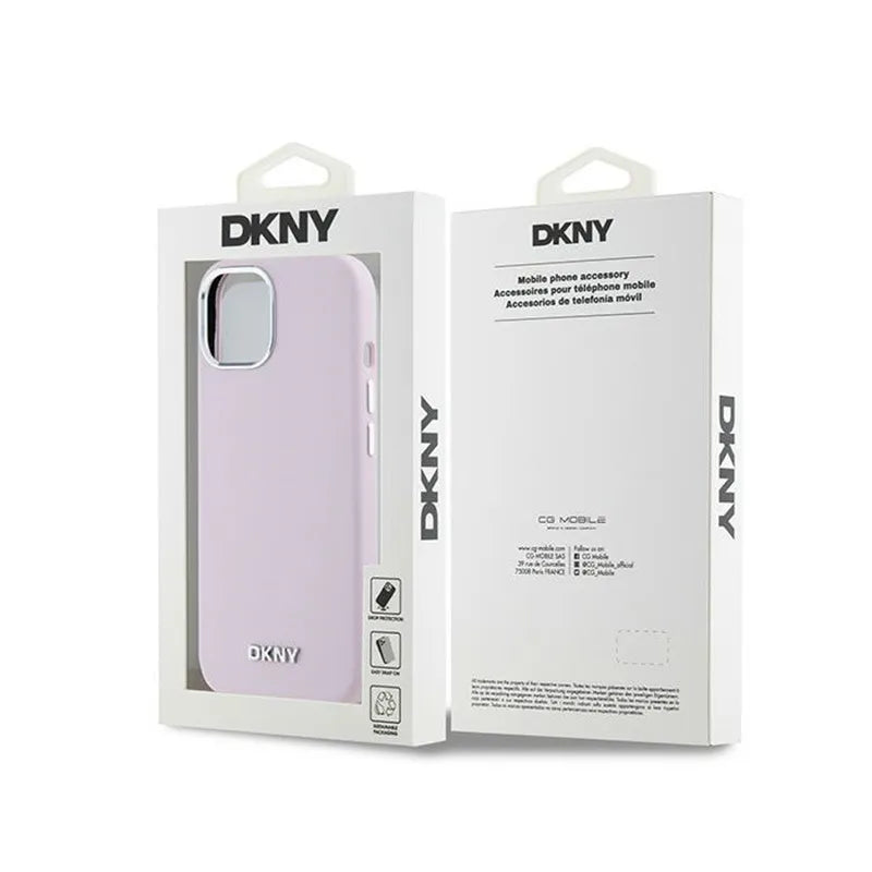 DKNY Liquid Silicone Small Metal Logo MagSafe – dėklas iPhone 15 Plus / 14 Plus (rožinis)