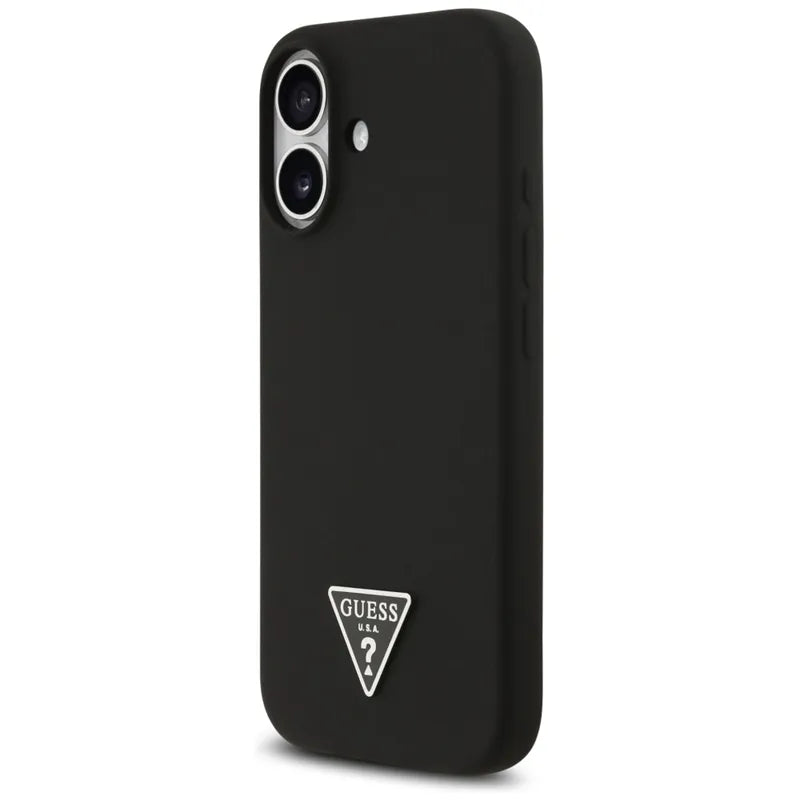 Guess Silicone Triangle Logo MagSafe – dėklas iPhone 17 (juodas)