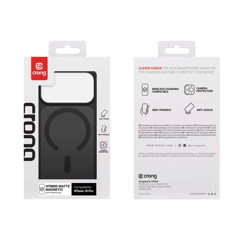 Crong Hybrid Matte Magnetic – MagSafe dėklas, skirtas iPhone 18 Pro / 17 Pro (juodas)