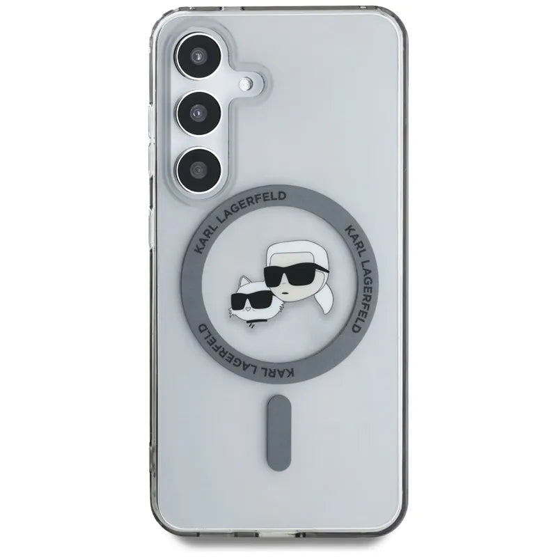 Karl Lagerfeld Button Karl & Choupette Heads Printed Logo MagSafe - Dėklas Samsung Galaxy S25 (Juodas)