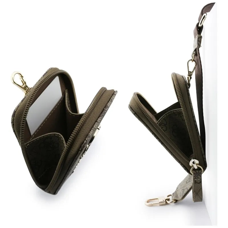Guess 4G Metal Logo universali crossbody telefono dirželio ir piniginės komplektas (ruda)