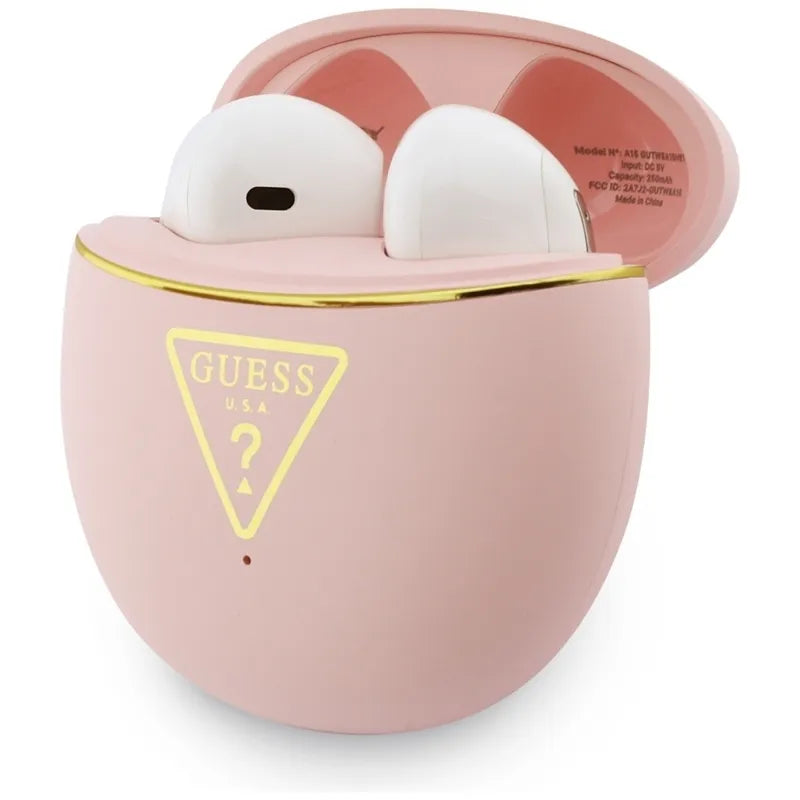 „Guess Gold Line Triangle“ – „TWS Bluetooth“ ausinės + įkrovimo dėklas (rožinės spalvos)