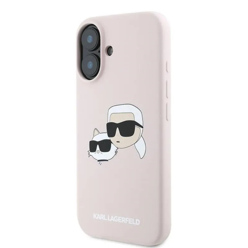 Karl Lagerfeld Silicone Double Heads Print MagSafe - Dėklas iPhone 16 Plus (rožinis)