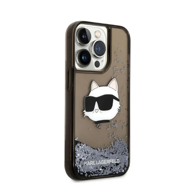 Karl Lagerfeld Liquid Glitter NFT Choupette Head – dėklas iPhone 14 Pro (juodas)