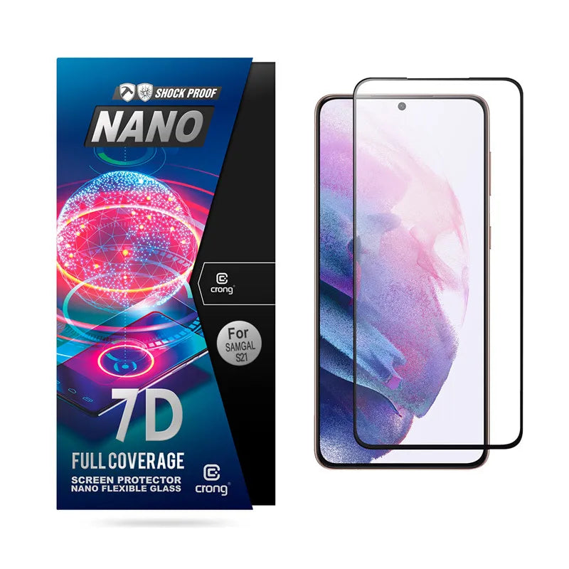 Crong 7D Nano lankstus stiklas – nedūžtantis 9H hibridinis stiklas visam Samsung Galaxy S21 ekranui
