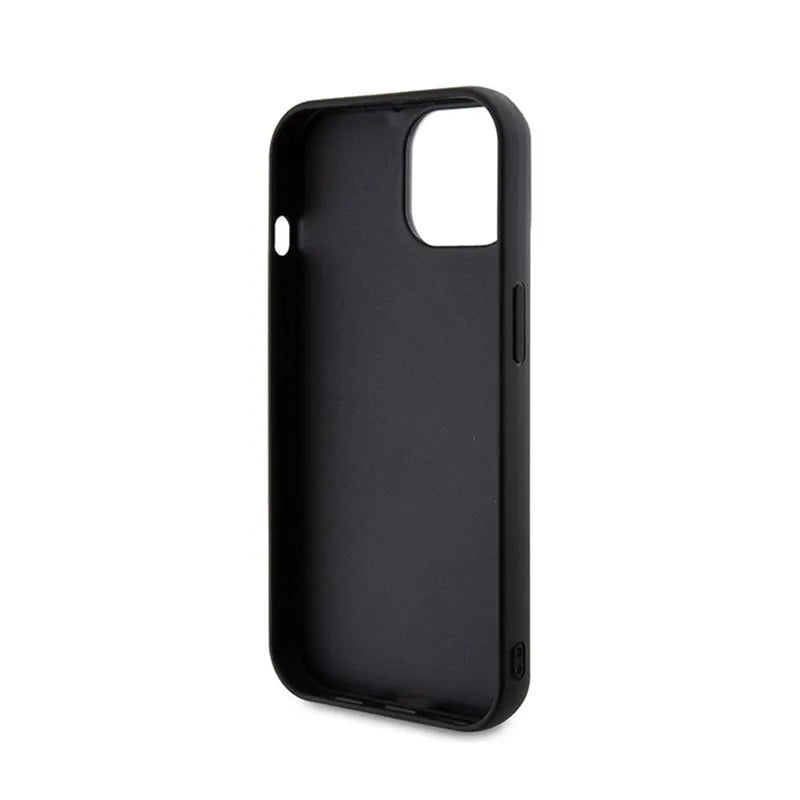 Karl Lagerfeld 3D Rubber Glitter Logo dėklas, skirtas iPhone 15 (juodas)