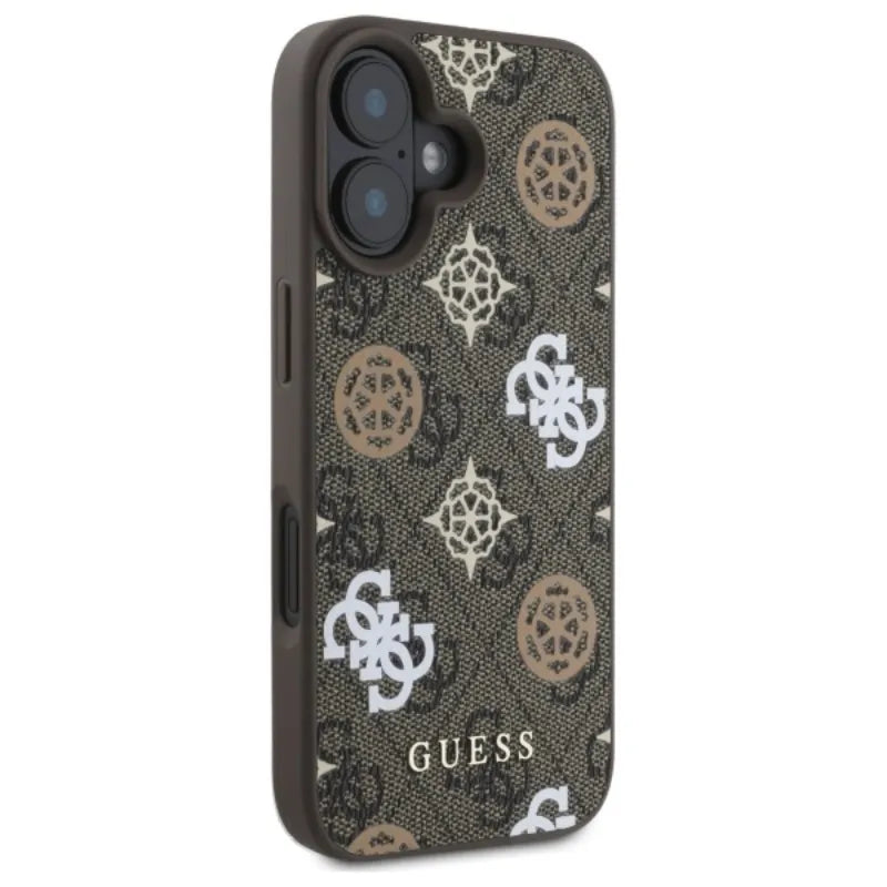 Guess Peony On 4G Background MagSafe – dėklas iPhone 16 (rudas)