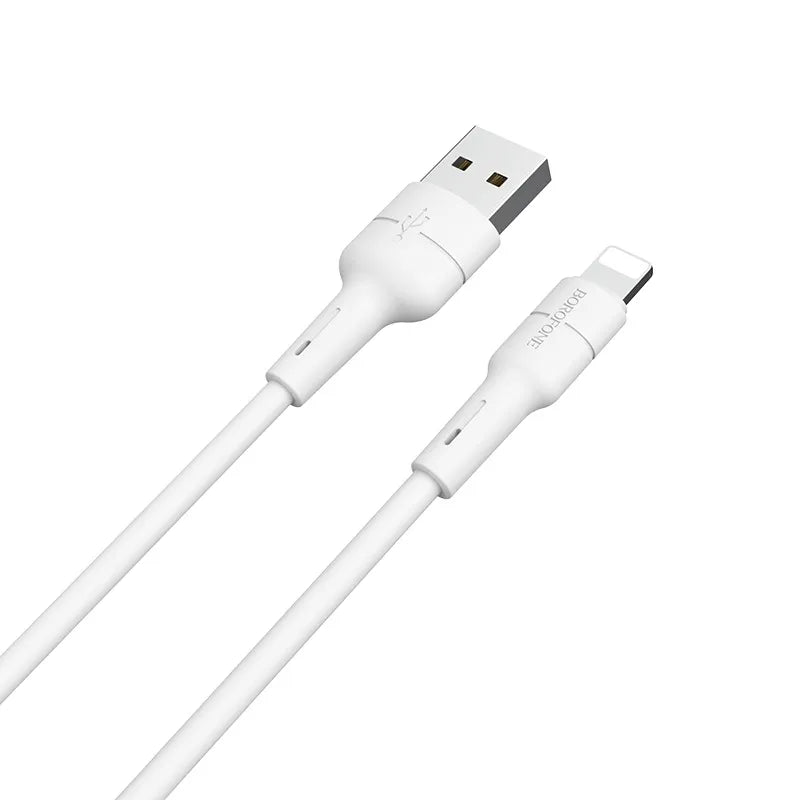 Borofone silikoninis USB į Lightning jungiamasis laidas, 1 m (baltas)