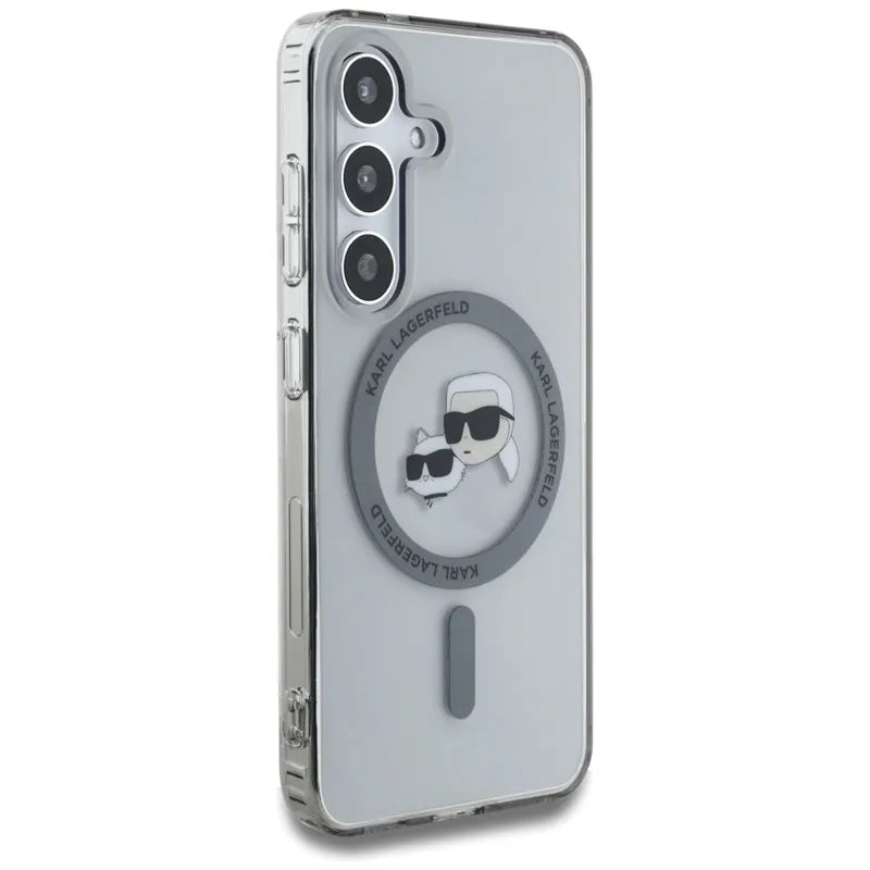 Karl Lagerfeld Button Karl & Choupette Heads Printed Logo MagSafe - Dėklas Samsung Galaxy S25 (Juodas)