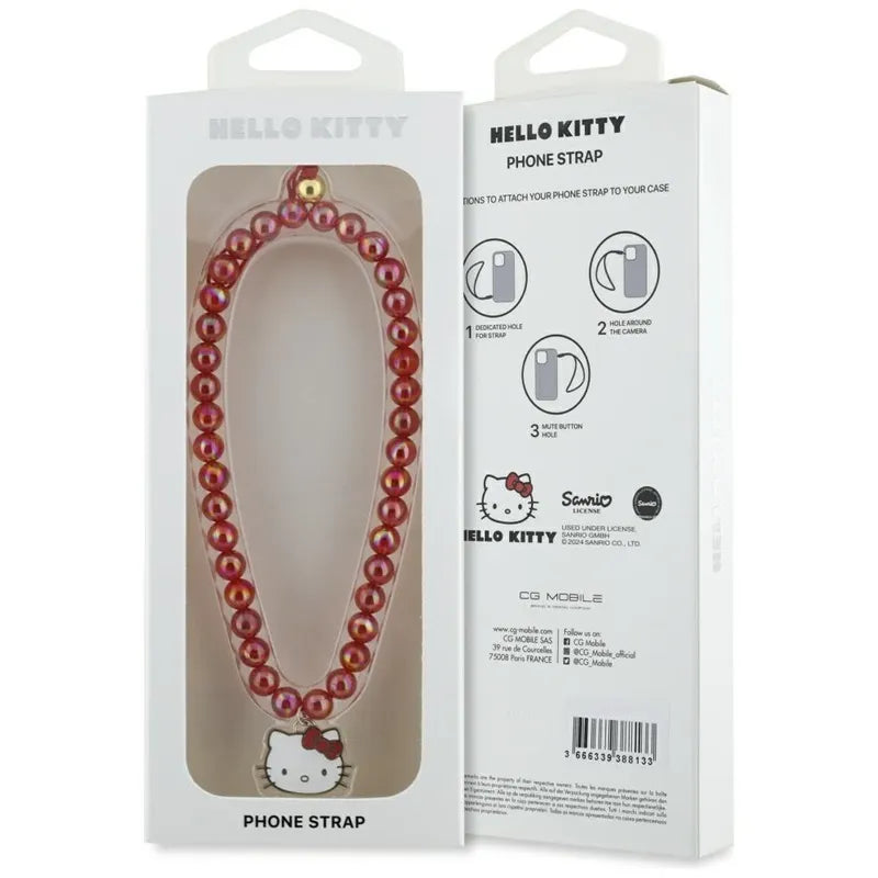 Hello Kitty Pearls Kitty Head – telefono pakabukas (raudonas)