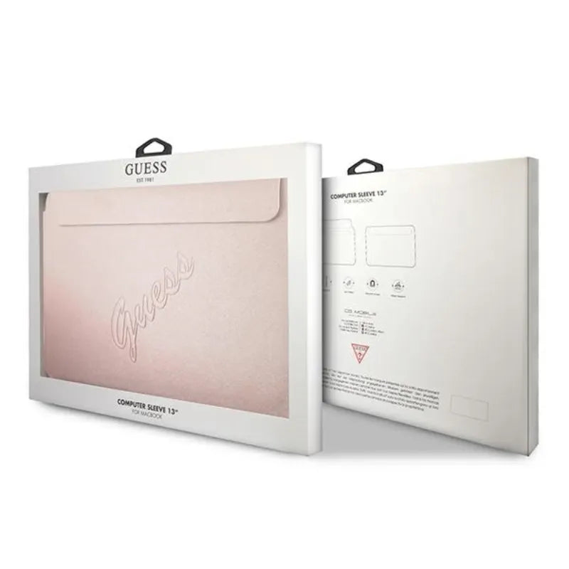 Guess Saffiano Script kompiuterio dėklas - 13 colių nešiojamojo kompiuterio dėklas (rožinis)