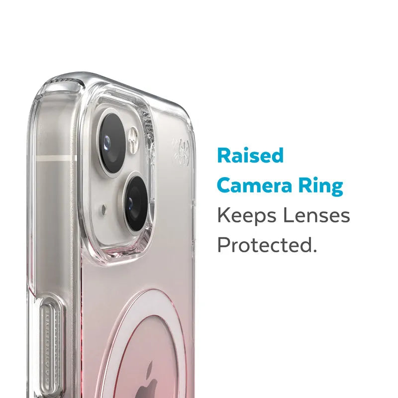 Speck Presidio Perfect-Clear + Ombre + MagSafe - dėklas iPhone 15 Plus / 14 Plus su MICROBAN danga (Skaidrus / Vintage Rose Fade)
