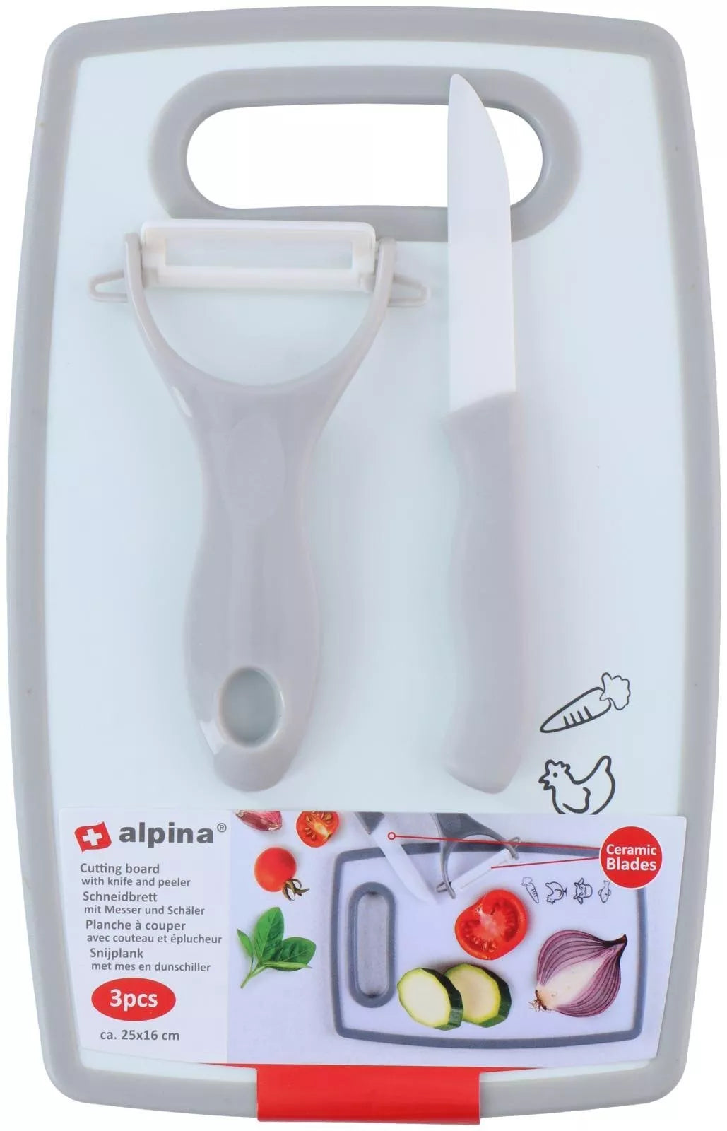 Alpina pjaustymo lentelė su peiliu ir skustuku, įvairių spalvų, 25 × 16 cm 871125225043
