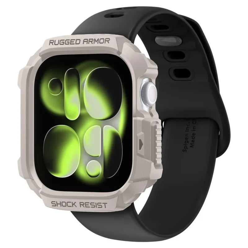 Spigen Rugged Armor V2 – dėklas, skirtas Apple Watch 10/11 42 mm (Dune Beige)